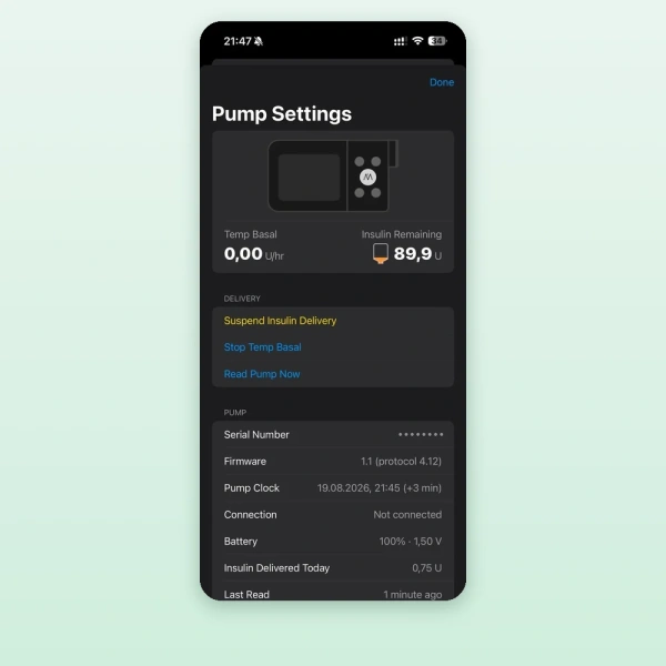 Loop Ultra: настройки помпы Apex TruCare III